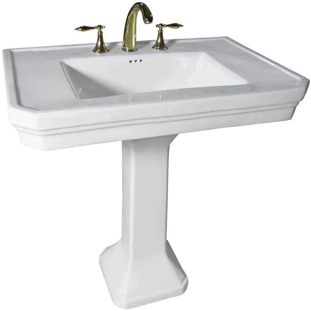 Bathroom Sink in White, Heavy Duty Pre-Drilled Widespread Faucet Holes with Overflow And Stain Resistant, bathroom sink 4