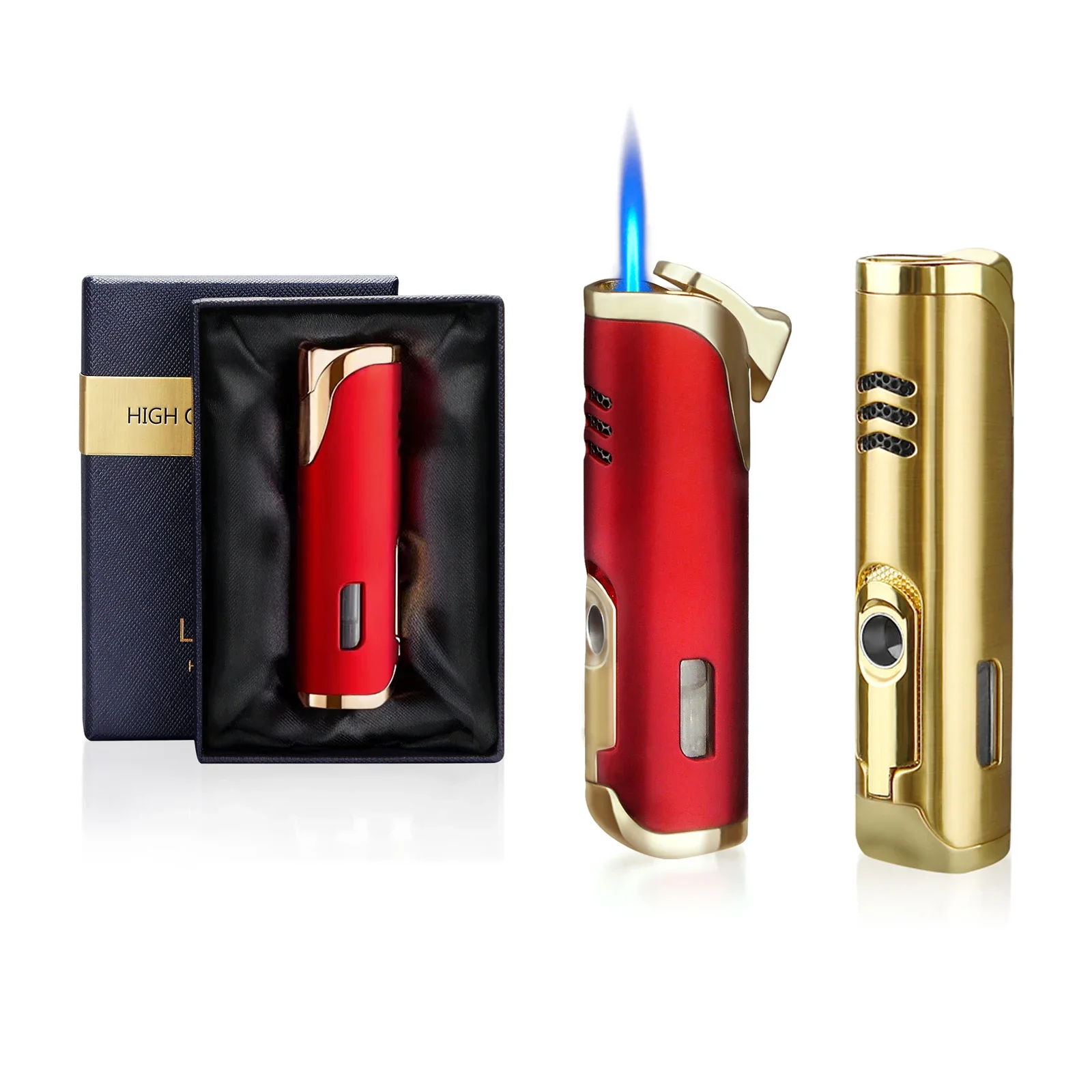 

Spot Personalized Windproof Portable Inflatable Straight Torch Jet Cigar Lighter Simple Wind Gift Business Cigarette