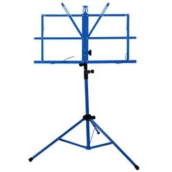 Foldable Stainless Steel Desktop Music Sheet Stand with Adjustable Holder and Carry Bag (Blue)
