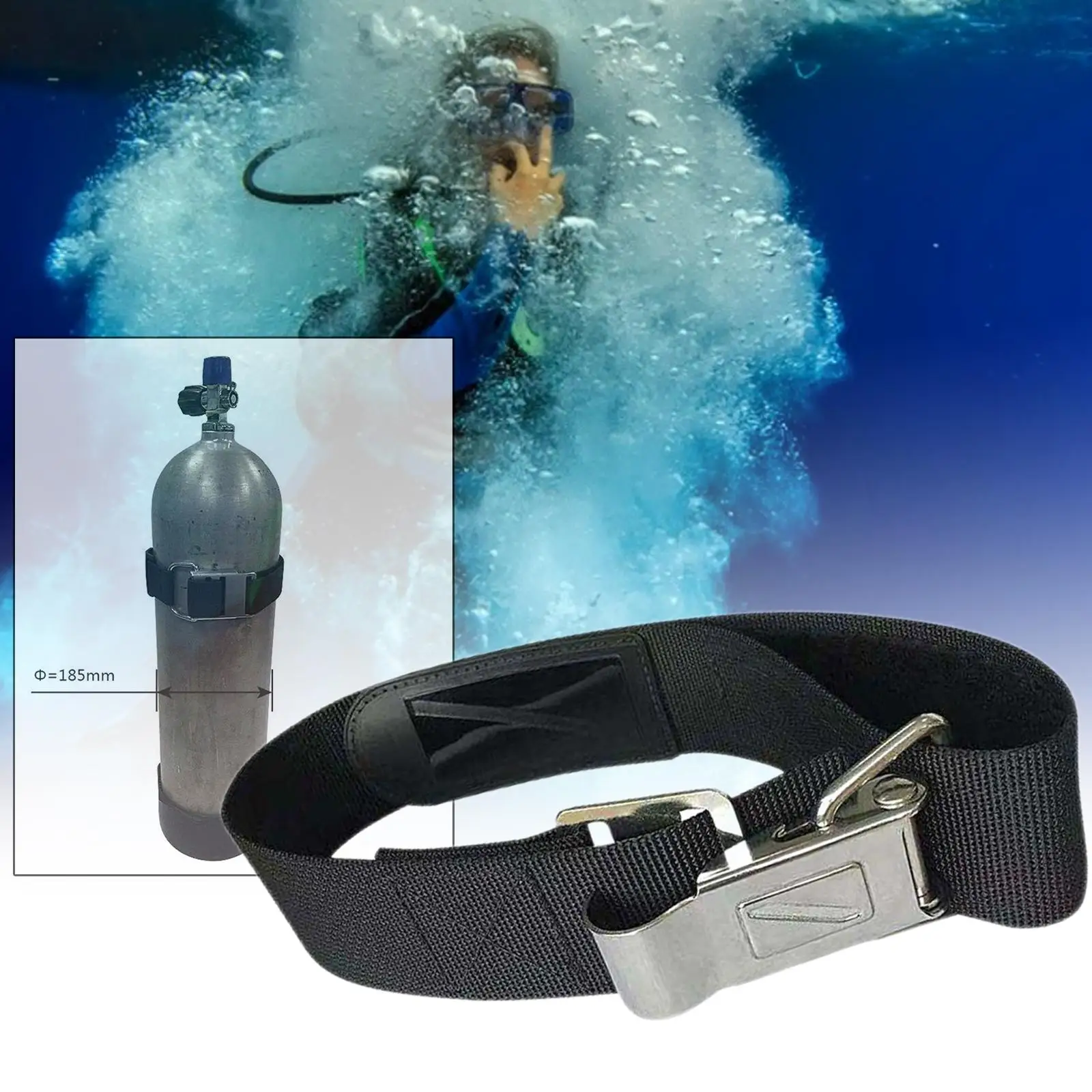 10.5cm Diving Scuba Tank Cylinder Belt BCD Tank Band Belt with Stainless