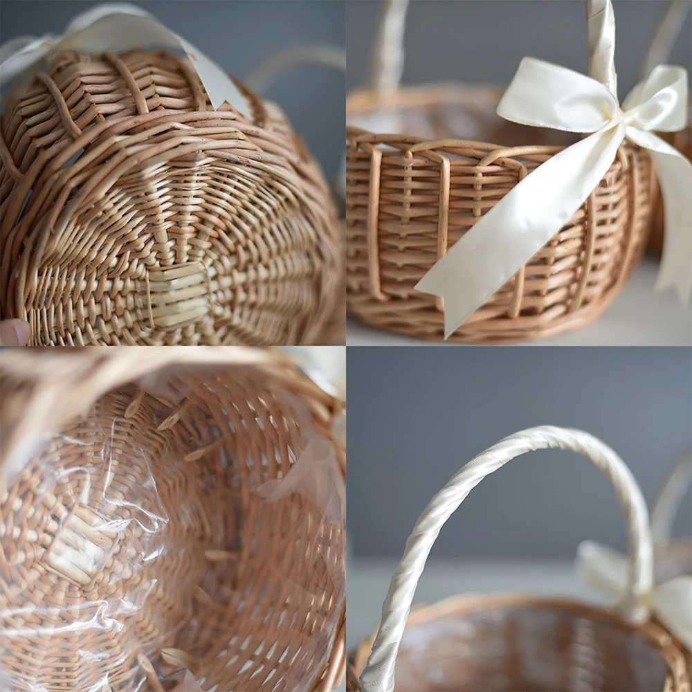 Handmade Woven Flower Basket Rattan Storage Basket Flower Girl Hand Basket Rustic Flower Basket For Home Wedding Decor 6