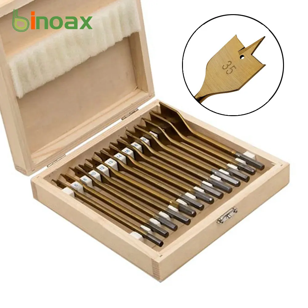 Binoax 13pcs Flat Spade Drill Bit Set Titanium Coating Wood Boring Bits Woodworking Power Tool Accessories