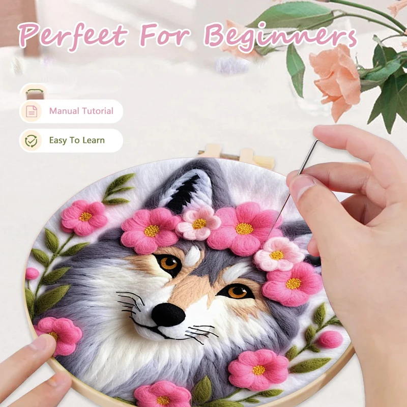 DIY Wool Painting Kit Needle felt kit Needle felting wool Wool felting needles Wool felting kit with Felting Needles Animal Semi-finished Handmade Beginners Needlework Starter Sewing Craft