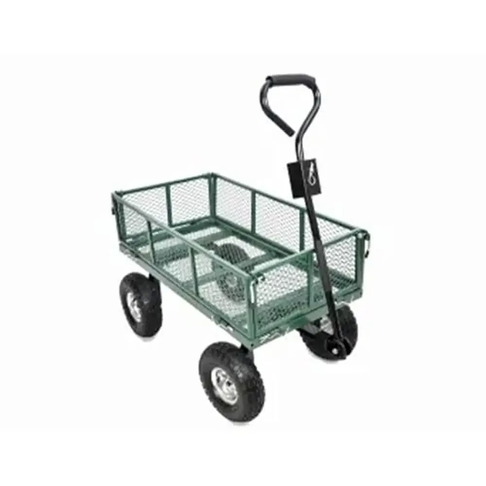 4-Wheel Steel Garden Cart w/ Mesh Sidewalls & Handles Convertible Trailer Hitch Durable Versatile Effortless Mobility 38x20