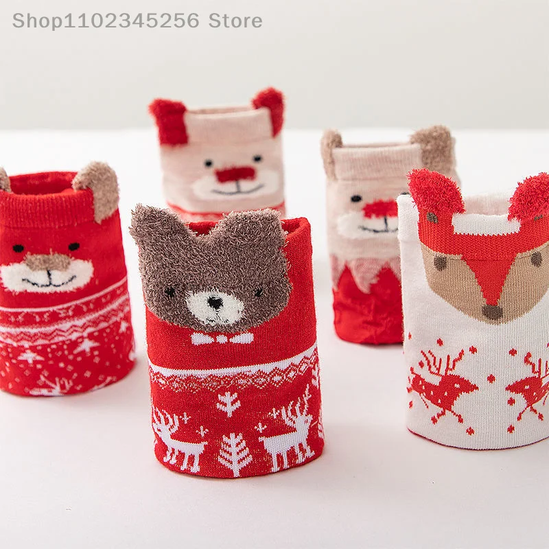 

1 пара рождественских носков утепленные женские носки зимние теплые Мультяшные бархатные носки кораллового цвета подарок Новогодние рождественские чулки