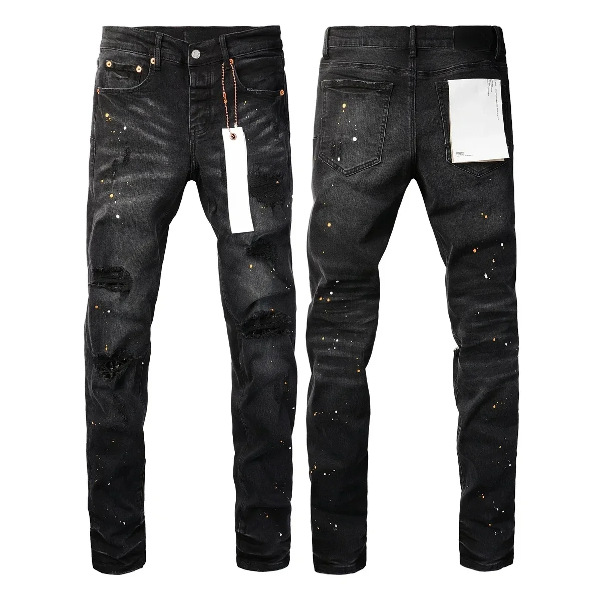 

New Fashion High quality 2024 Purple ROCA Brand Vintage Graffiti Jeans High Street Paint Ragging