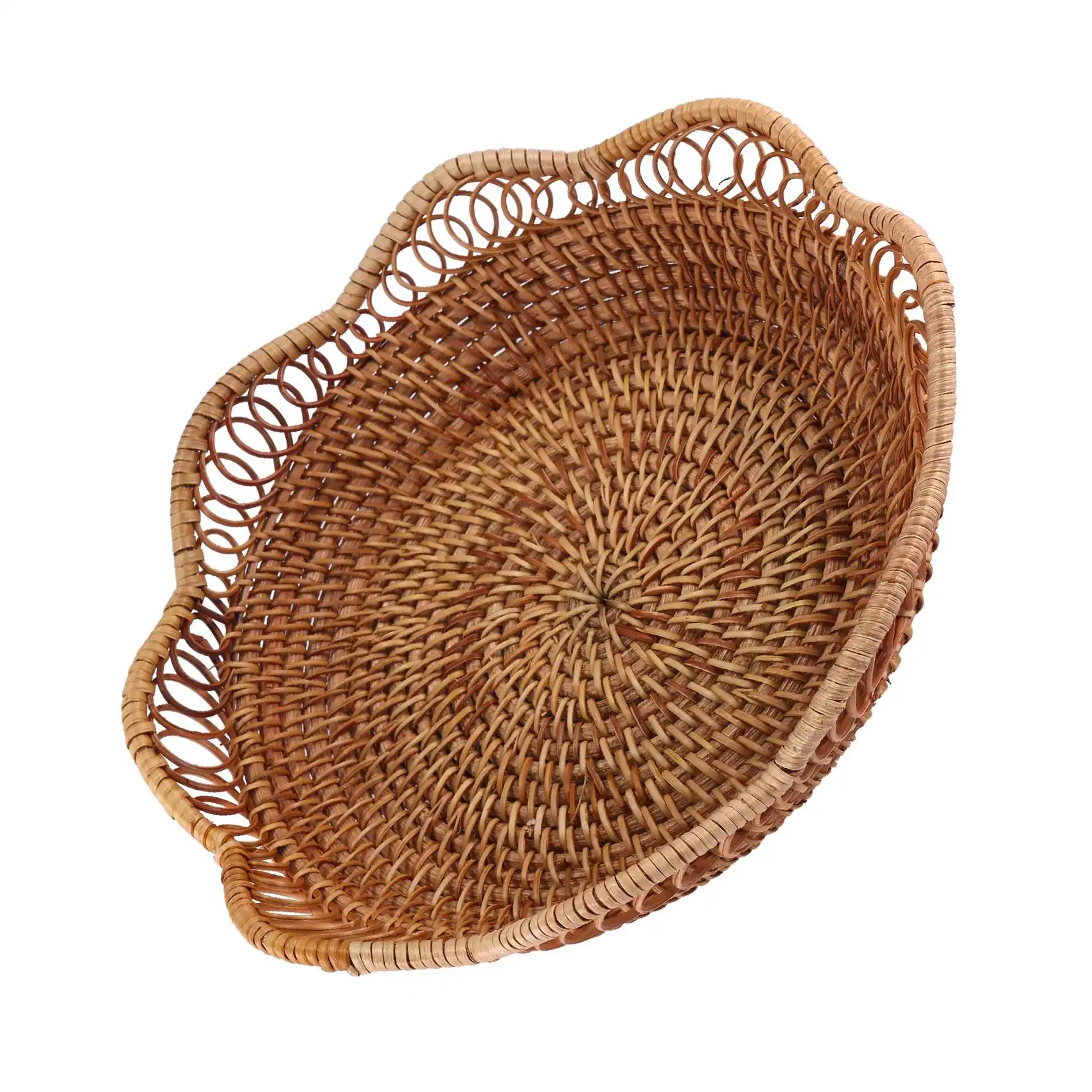 Hand-Woven Rattan Storage Basket Fruit Basket Wicker Woven Tray Restaurant Small Container Home Decoration S-23X5.5cm 3