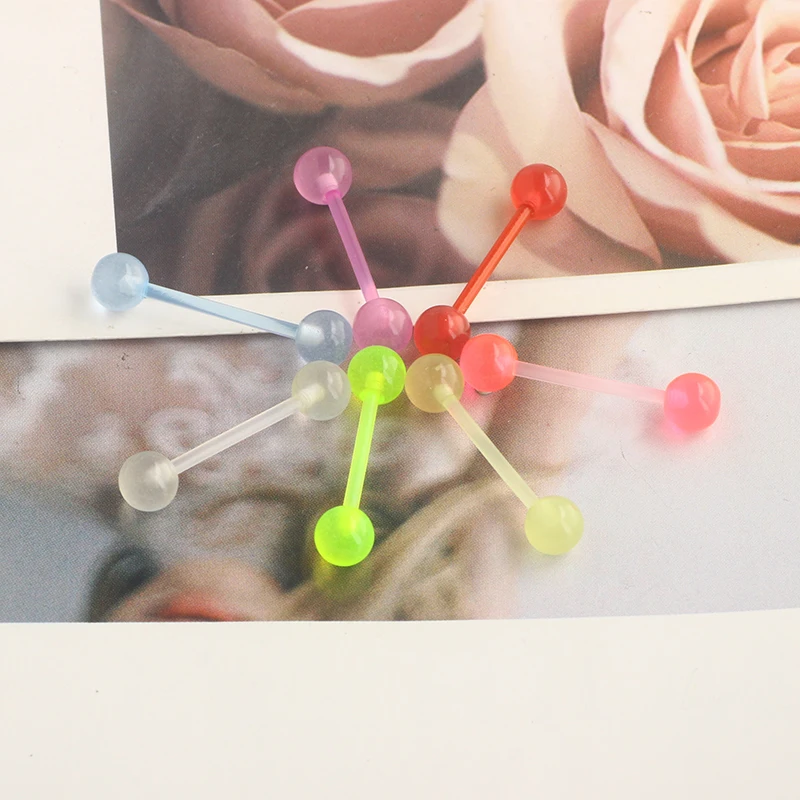 14G 16mm Glow in Dark Flexible Acrylic Straight Tongue Nipple Ring Retainer Body Piercing Jewelry for Women Men