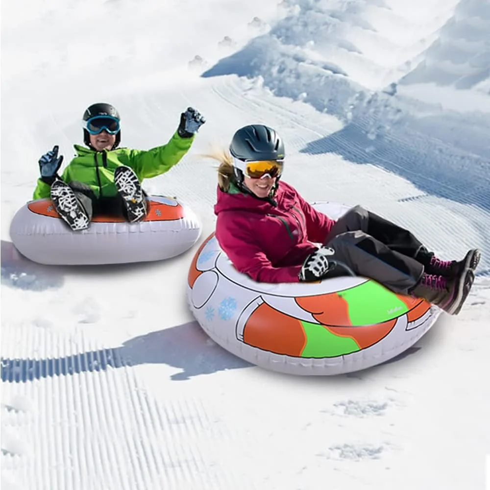 

Circle Durable Cute White Round Snowman Face Mat Sledding Surfboard For Kids Snow Tubes