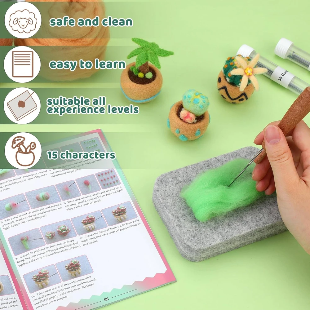 1Set Wool Felt Material Kit Non-finished Handmade DIY Tool Succulent Plants Potted for Festival Gift Home Decoration wool felting kit
