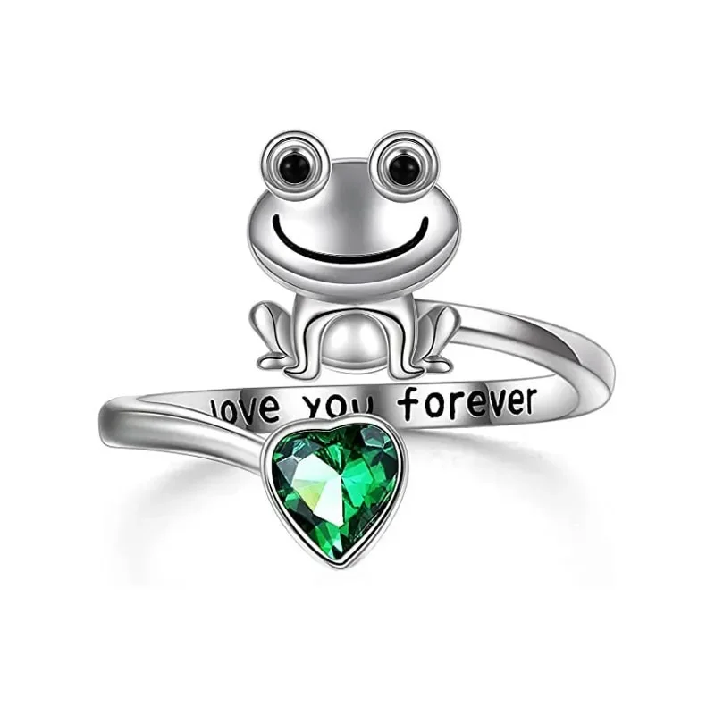 

Fashion Personality Simple Green Crystal Frog Ring Hip-hop Punk Open Ring Banquet Jewelry Accessories Gift