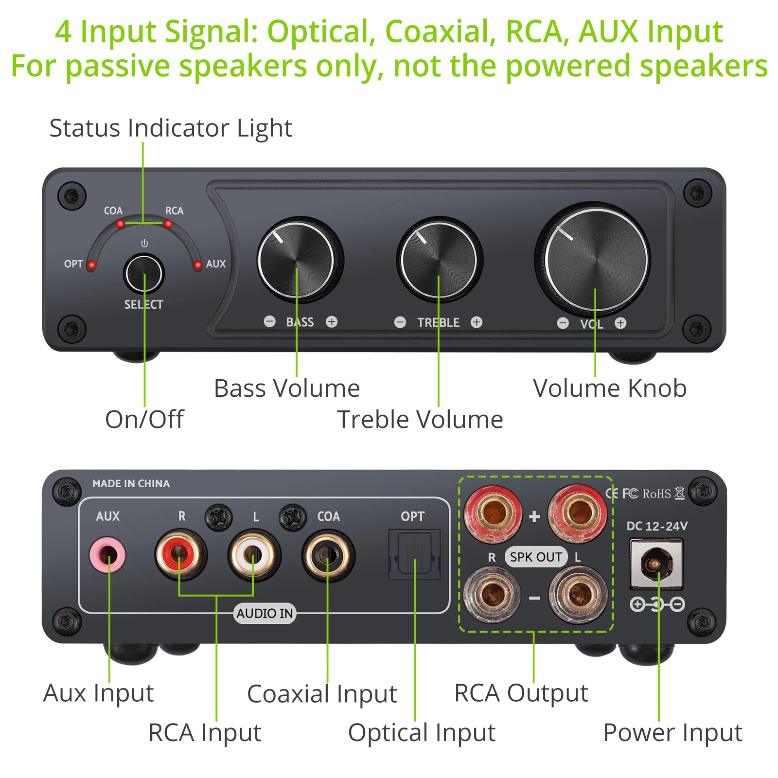 2 channel amplifier PROZOR 50W+50W Audio Amplifier Digital Power Amplifier Optical Coaxial RCA AUX to Analog Audio Converter 192kHz 24bit Stereo Amp Mini Amplifier