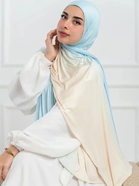 Nouveau Hijabs en Jersey dégradé Double face pour femmes, écharpe en coton pour femmes, enveloppes et châles, bandeau musulman, Turban islamique