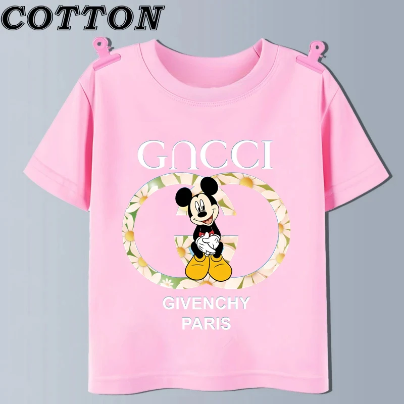 thumbnail image 1 of Camisetas de algodón con estampado de manga corta para niños y niñas, con estampado de dibujos animados de Mickey Mouse de Disney y Anime, de verano, 1 of 5