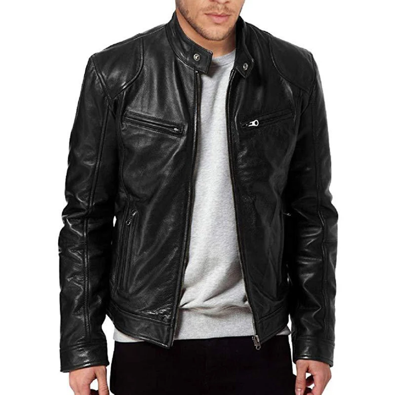 New Leather Jackets Man Bomber Motorcycle Biker Pu Leather Coat Spring Casual Loose Fit Faux Jacket Anti-wind Leather Coat Male - 4