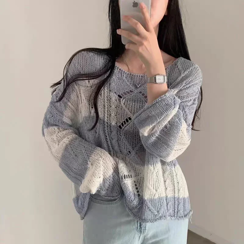 Women Long Sleeve Striped Pullover Sweater