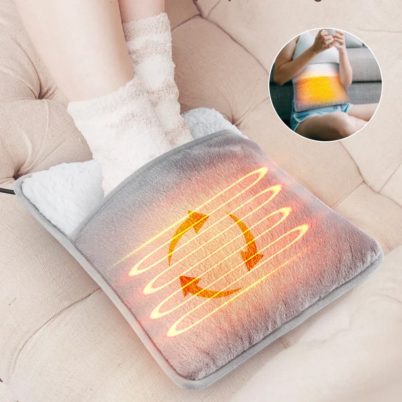 Portable USB Electric Foot Heating Pad Washable Soft Plush Foot Heater for Bed Under Desk Office Home