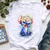 Disney Lilo Stitch Cartoon T-shirts Tops for Women Lady Summer Female T-shirts Black O-neck Ohana Stitch Hot Tees T-shirts 6