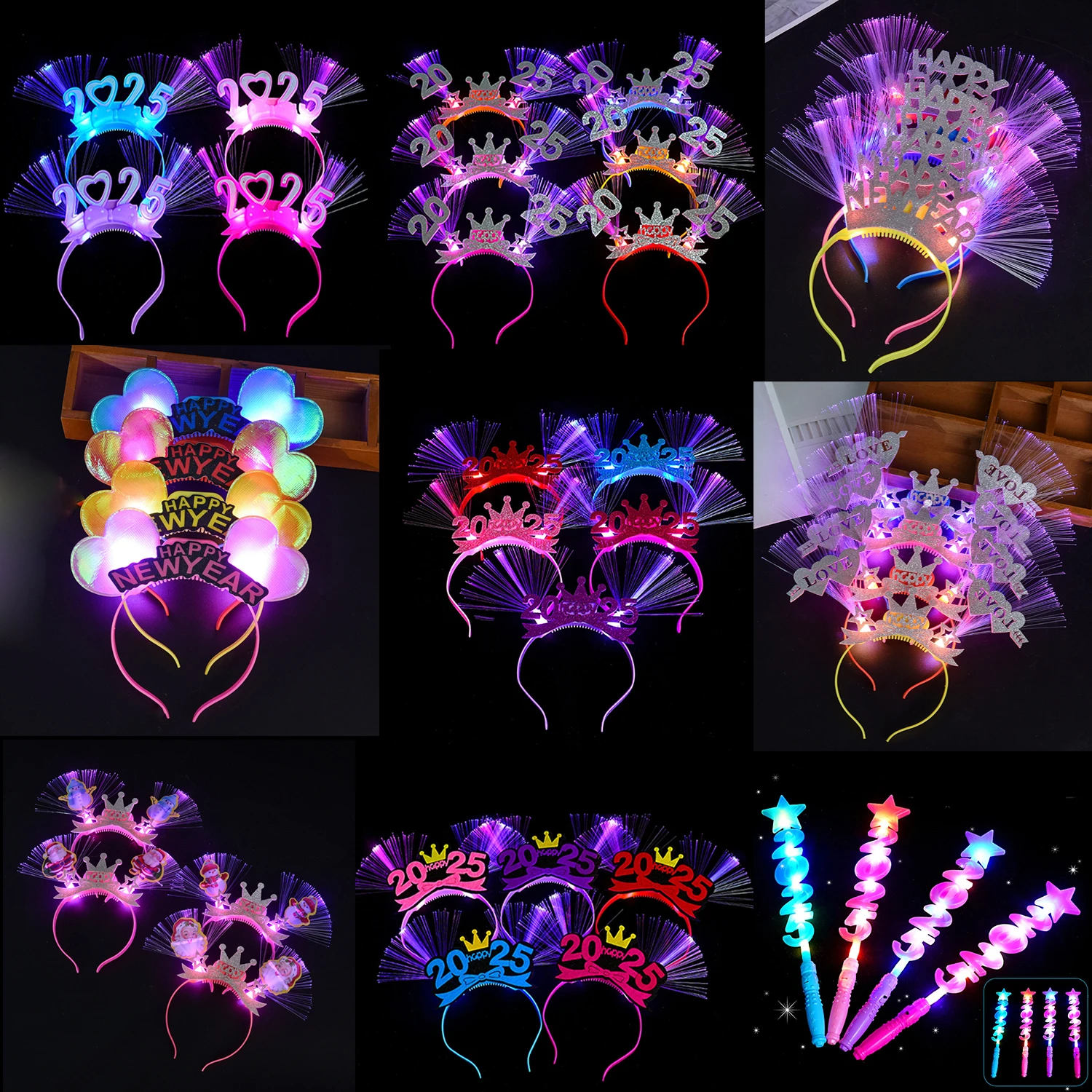 Description Picture 3 of item2025 Happy New Year LED Light Up Headband Glowing Glasses Flashing Headdress Kids Adults Christmas New Year Party Cheer Props