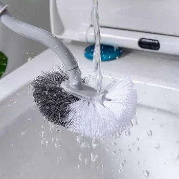 Scopino per WC con manico lungo curvo in plastica per WC Spazzola per pulizia WC creativa Nessun angolo morto Spazzola per pulizia WC a setole morbide 1