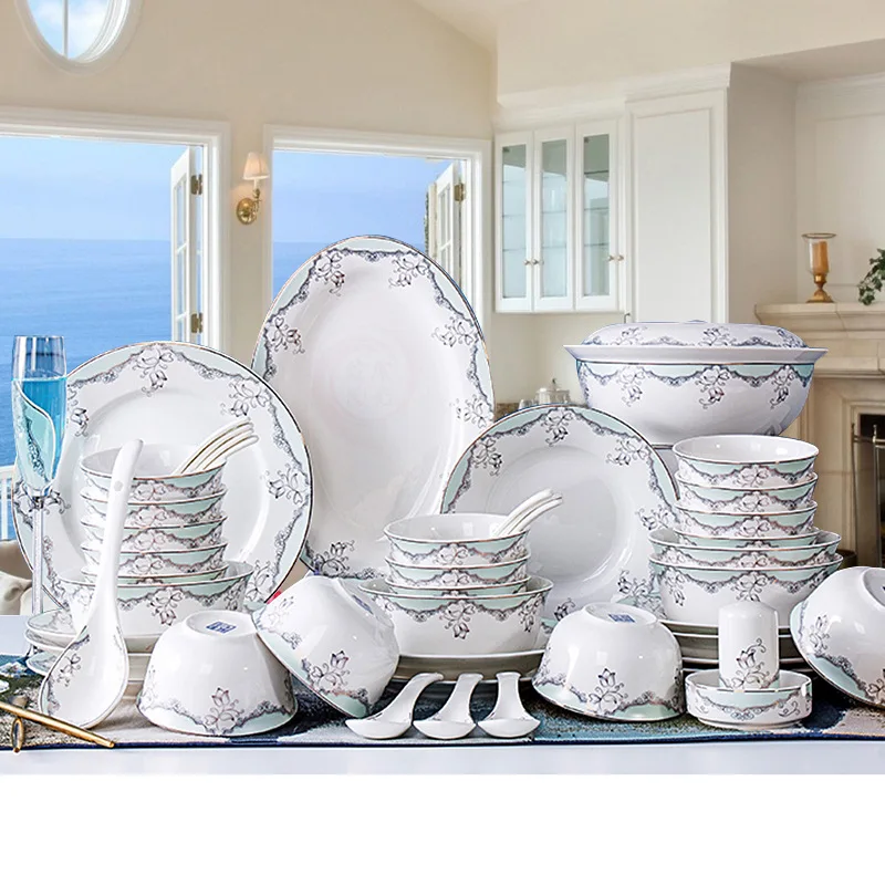 

Jingdezhen tableware set household Bone China rice bowl plate portable tableware gift set customized ceramic tableware