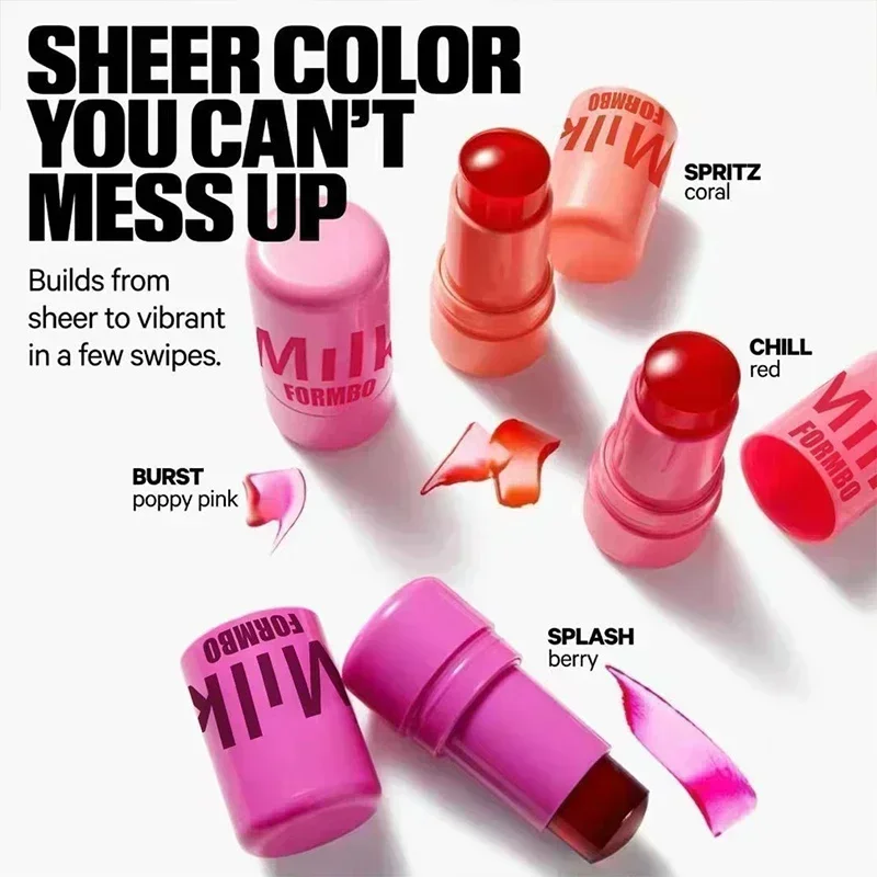 Moisturizing Long Lasting Matte Rouge Cheek Contour 3-in-1 Milk Jelly Blush Stick Lipstick Sticker Beauty Makeup 3