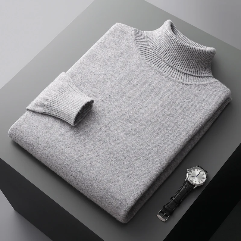 Autumn and winter new 100% merino cashmere sweater men's knitted pullover padded warm turtle neck fashion loose plus size coat 2