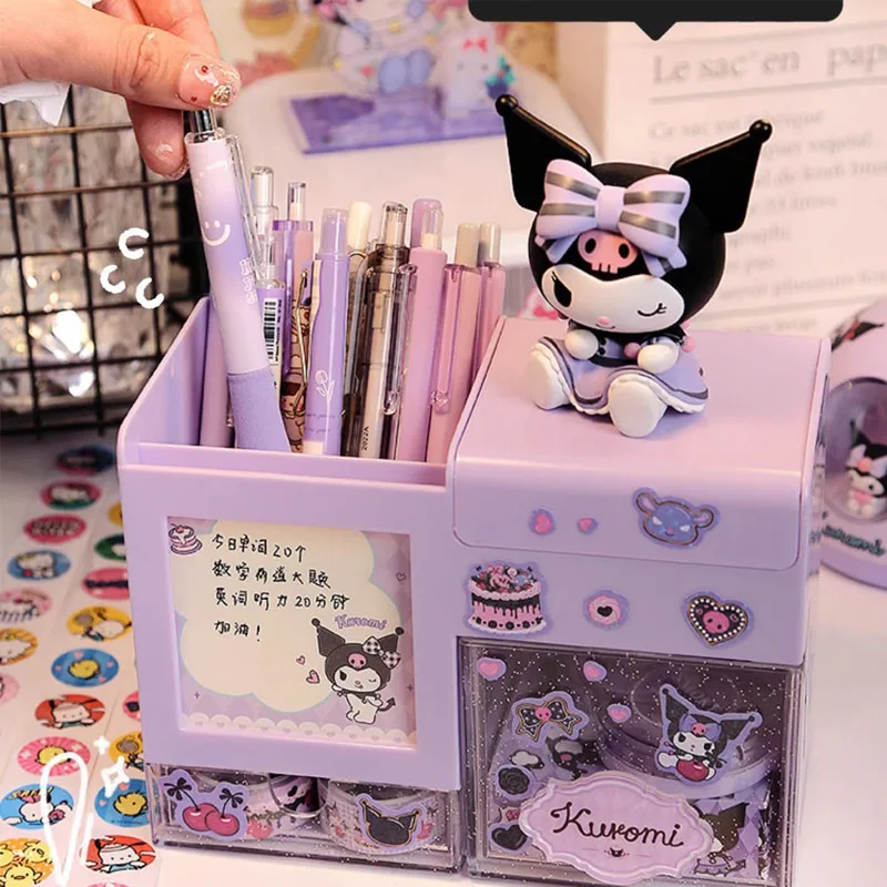 Stationery Organizer Pen Holder Sanrio Pen Container Storage Box Cute Children Girl Cinnamoroll Kuromi My Melody Creative Student Stationery Accessories Gift