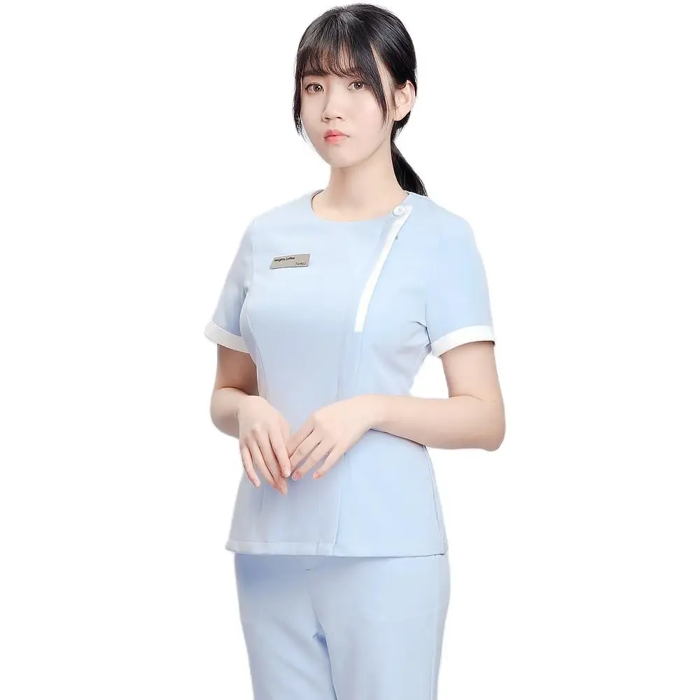 半袖の女性用看護服ツーピースのサロンユニフォームセット