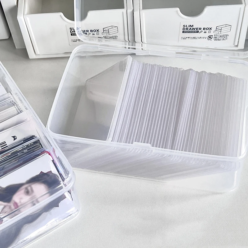 

Photocards Storage Box Transparent Stickers Korea Idol Card Holder Desk Storage Organizer Classification Box Stationery