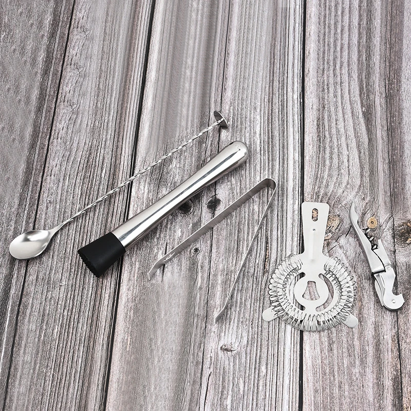 Stainless Steel Cocktail Shaker Bar Tools With Strainer Mixing Spoon Ice Tongs Muddle Opener Bartender Bar Accessories
