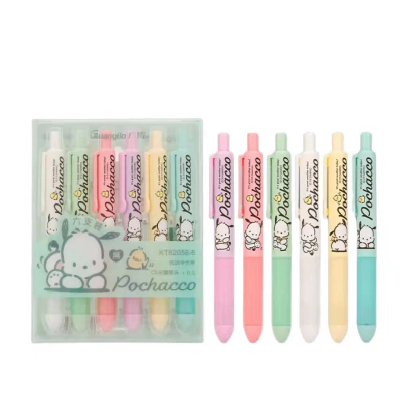 GuangBo 6Pcs/Set KT82058-6 Kawaii Sanrio Pochacco Neutral Pen 0.5mm Gel Pen Black Ink Supplies School Office Stationery