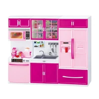 Simulation Kitchen Cabinets Set Children Pretend Play Cooking Tools Mini Tableware Sets Toys Girls Dollhouse Playset 1