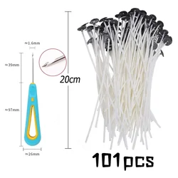 Waxed Cotton Candle Wicks Set with Holders - Smokeless Candle Making Accessories (100pcs) (20cm and Awl)