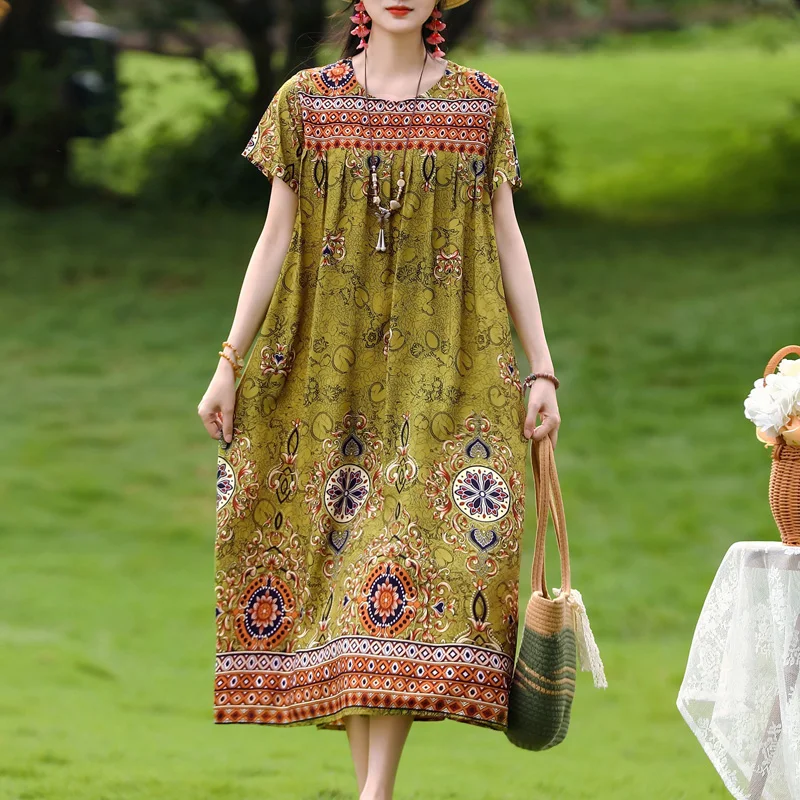 Vintage-Inspired Sleeveless Cotton Summer Dress - Women's Casual Loose Fit Beachwear