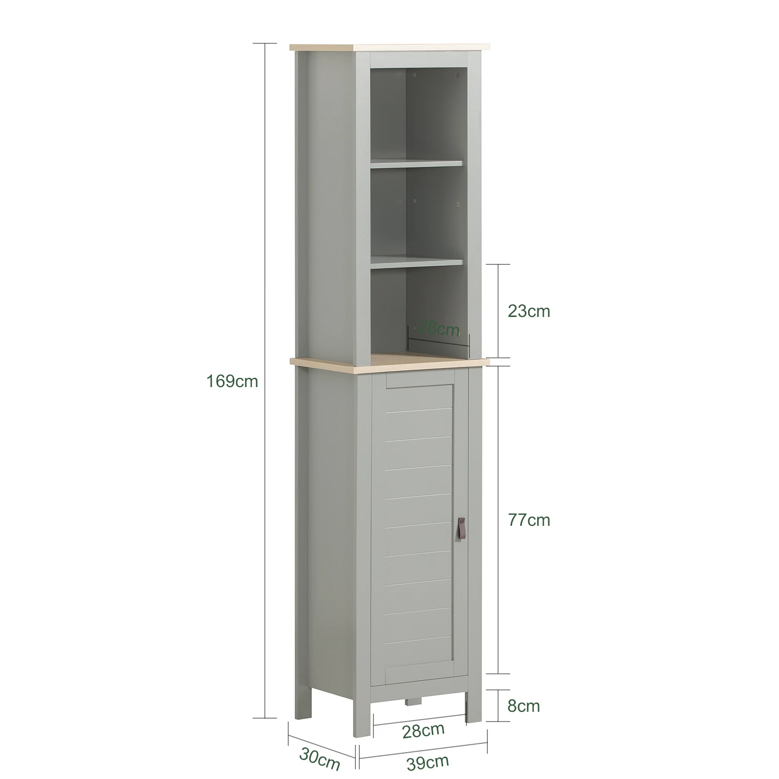 SoBuy BZR68-HG Badezimmer-Hochschrank Badezimmerschrank Badschrank Badmöbel mit 3 offenen Fächern und 1 Tür Hochschrank für Bad – Detail 1
