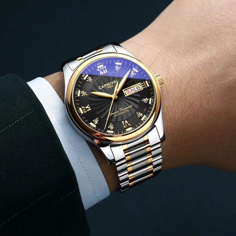 CARNIVAL Luxury Brand Men Watch Luminous 3ATM Waterproof MIYOTA Automatic Mechanical Steel Watches Relogios Masculino