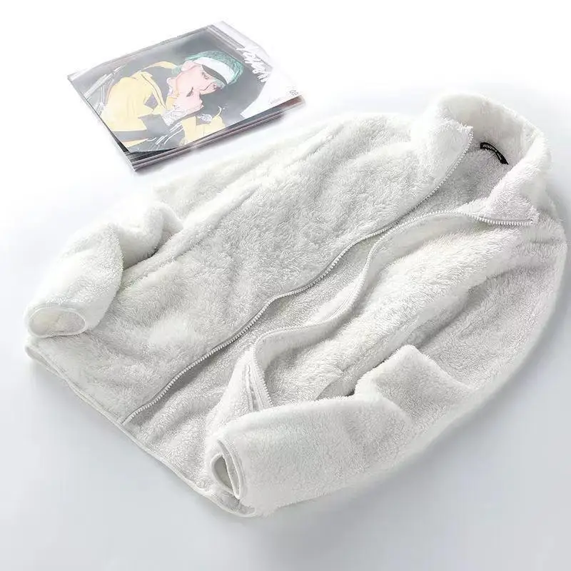 

Solid Color Fleece Women Sweatshirts Hooded Zip-up Autumn/Winter Double Thickened Cardigan Oversize Hoodies Couple Clothing