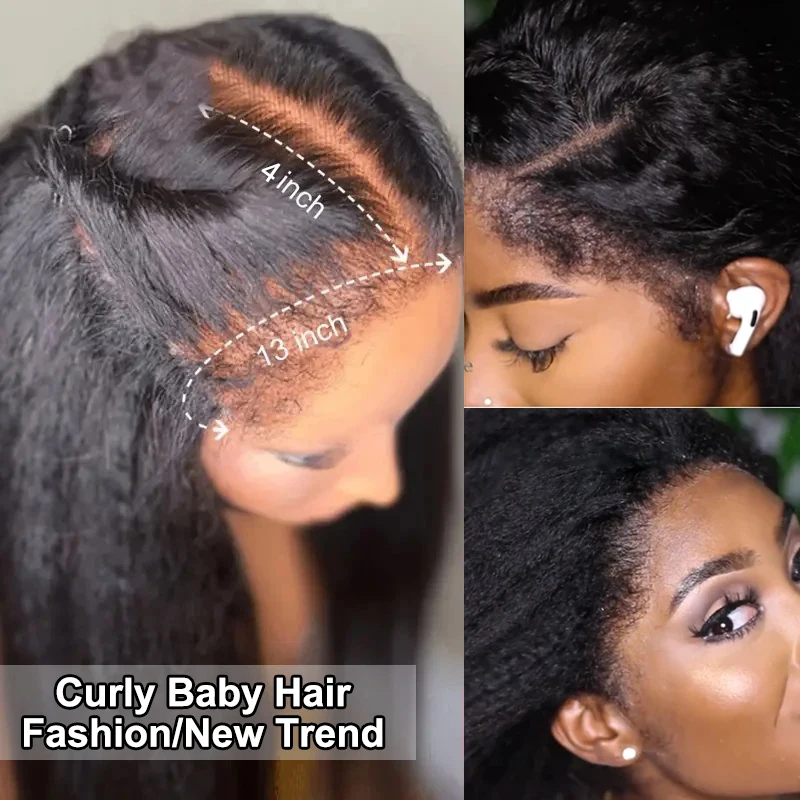 Brazilian Virgin Human Hair 13X4 Kinky Straight HD Lace Front Glueless Wigs for Women Pre Bleached Knots 4C Yaki Human Hair Wig 4