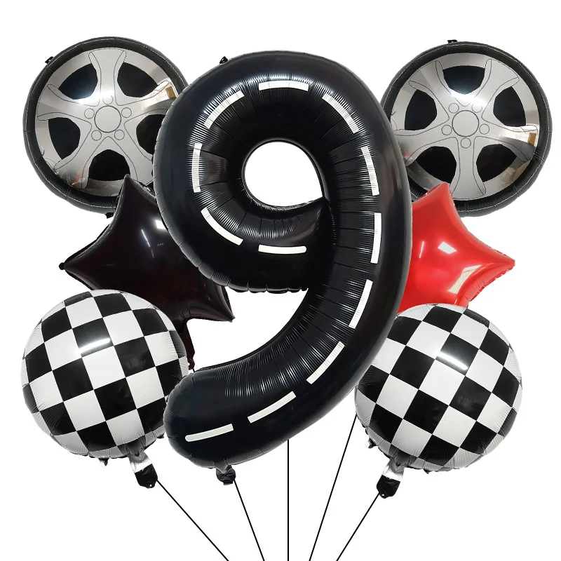 7/8/9-teiliges Rennfahrer-Geburtstagsballon-Set, Helm-Rad-Reifen-Rennballons Geburtstagsdekoration Kinder-Rennthemen-Partydekoration – Detail 11