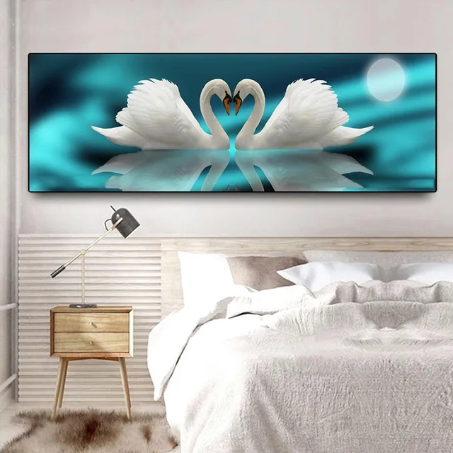 Animal Wall Art Modern Swan Heart Swans Love Canvas Painting Posters and Prints for Living Room Bedroom Home Decor No Frame