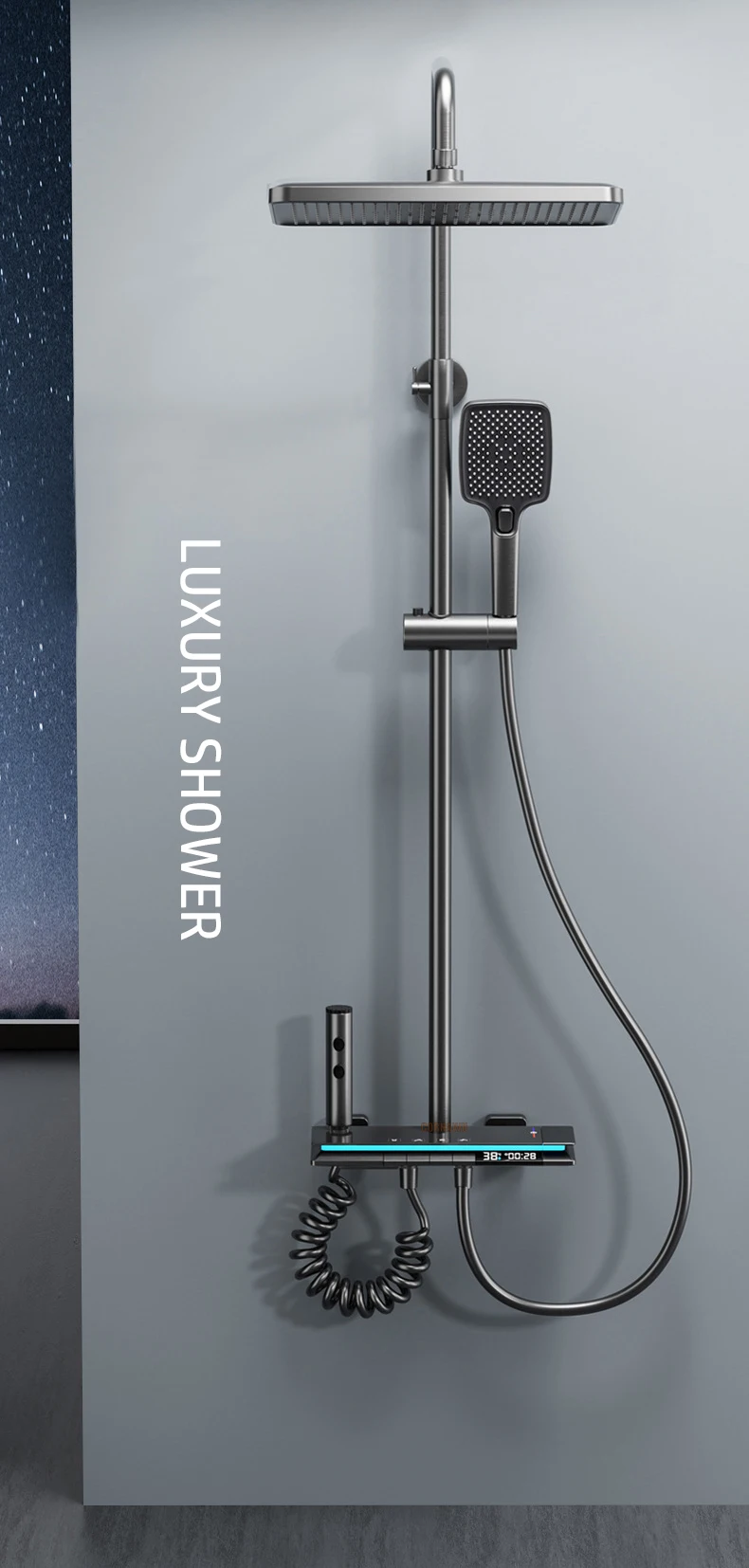 Description Picture 2 of itemMixer Shower Bath Faucet Bathroom Hot Cold LED Digital Thermostatic Shower System Bathtub Wall Mount Rainfall Atmosphere Tap Set