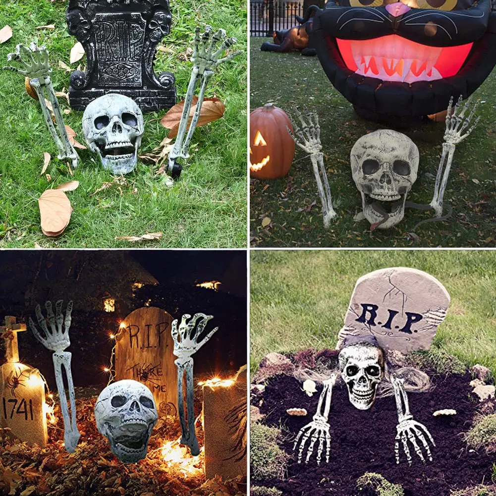 

3Pcs Halloween Decorations Realistic Skull Head Skull Arms Skeleton Stakes for Outdoor Yard Lawn Garden Graveyard Party Supplies