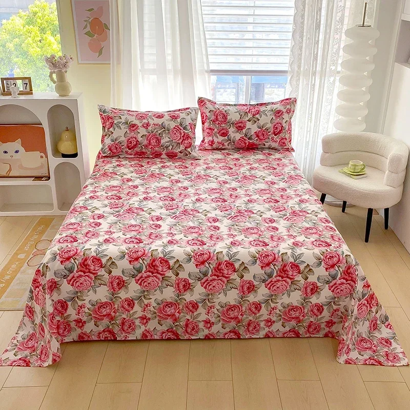 Red Flower Printed Flat Bed Sheets for Double Bed Single/Queen/King Reactive Printed Top Sheets for Beds sabanas cama 150x200 1