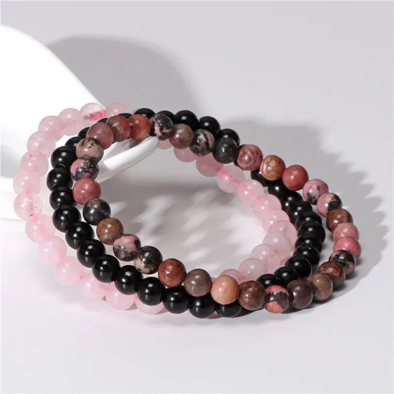 Bracciale In Pietre Naturali Di Rodonite – Perle 8 Mm, Colore Rosa/marrone/nero, Per Litoterapia, Amore E Compassione, Uomo E Donna, 19-21 Cm