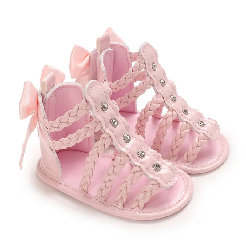 Summer Baby Girl Sandals PU Leather Woven Anti Slip Bow Summer Flat Shoes  Suitable For Daily Casual Princess Sandals 1