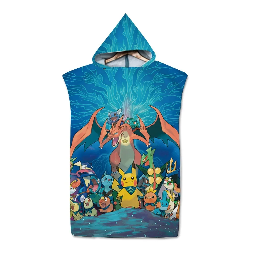 Cute Pokemon Pikachu Cartoon 3D Printed Hooded Beach Towel Robe Quick Dry Swimming Surfing Bathrobe Cloak for Kids Adults Gift