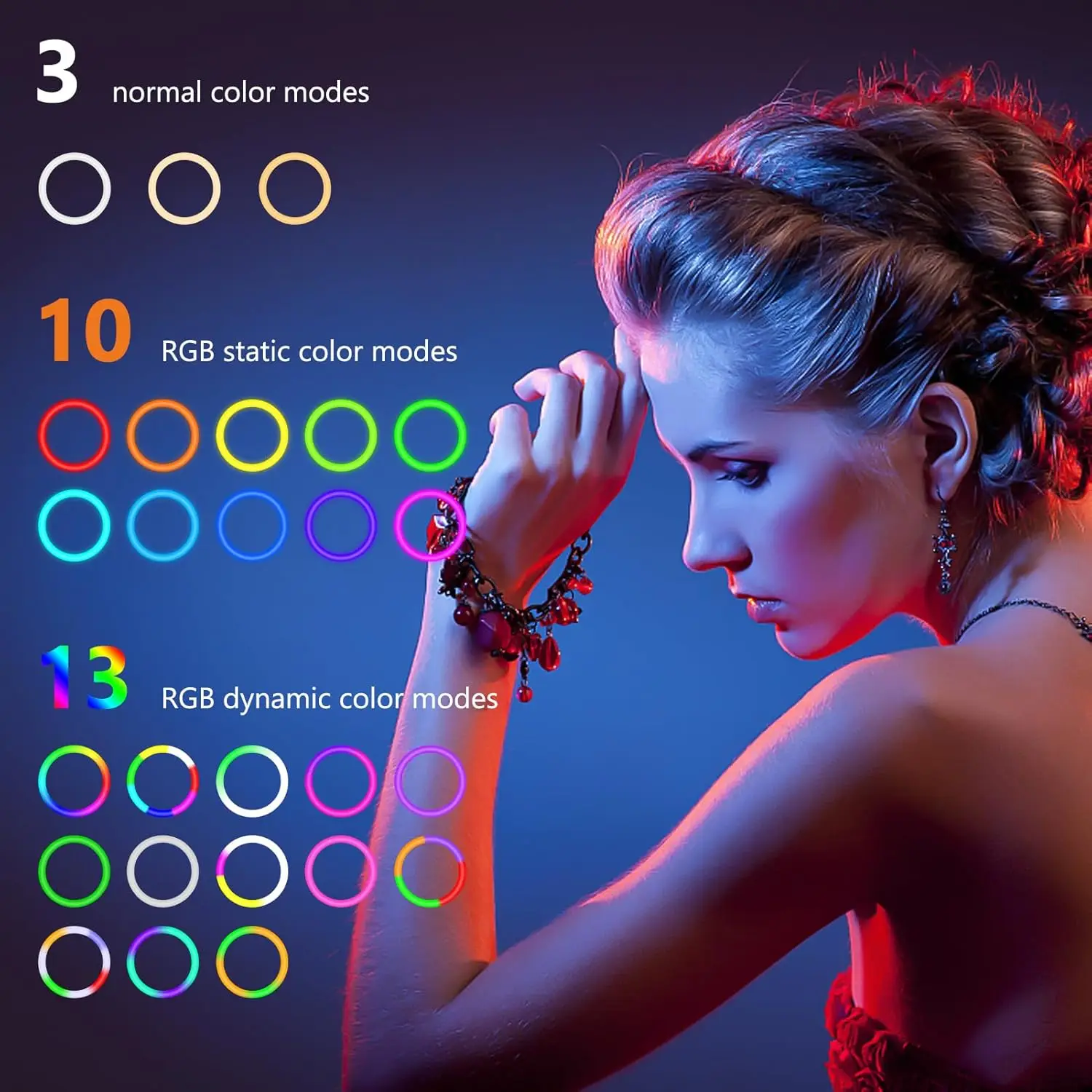 12" Selfie Ring Light with 73" Extendable Tripod Stand: Desk Selfie Lights 38 Color Modes, Upgrade 3 in 1 Dimmable Ad 4