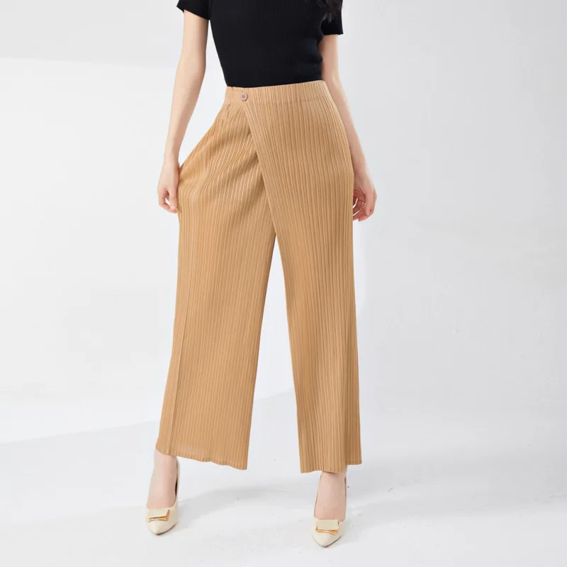 

COZOK Simple Solid Color Summer New 2024 Women's Long Pants High Waist Pleated Temperament Versatile Irregular WT6011