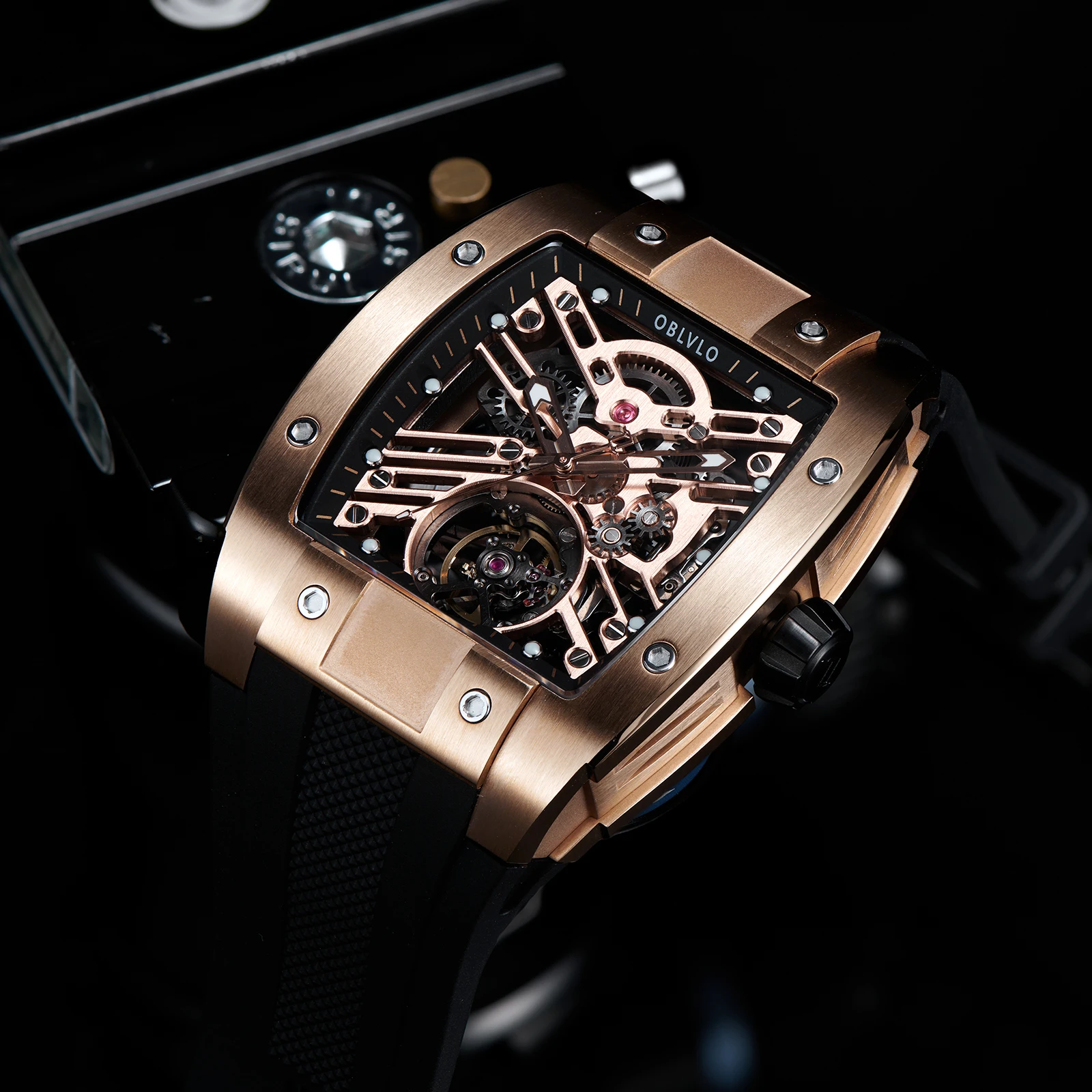OBLVLO Kafyase Orologio Da Polso Uomo Automatico - Acciaio Inox 316L, Lunetta In Fibra Di Carbonio, Vetro Zaffiro, Impermeabile 5 ATM, Luminoso